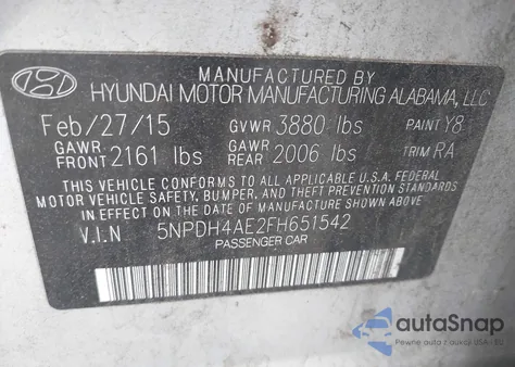 2015 Hyundai Elantra Se z USA, uszkodzony, nr VIN 5NPDH4AE2FH651542